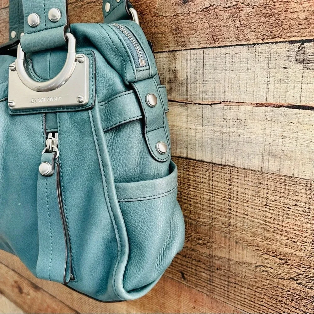 B. Makowsky Glove Leather East/West Zip Top Satchel/Hobo Bag